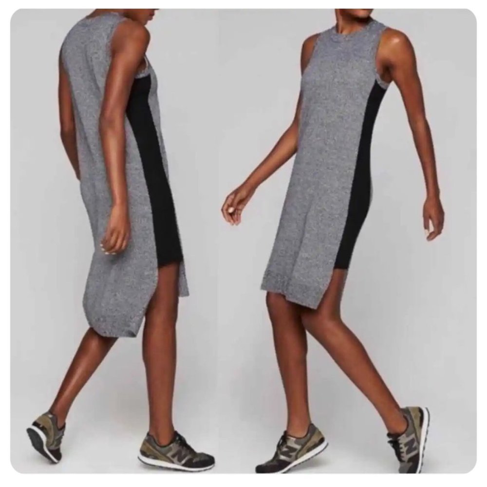 Athleta Dress Gray Black Merino Wool Sweater Midi Sleeveless Knit Athletic Dress